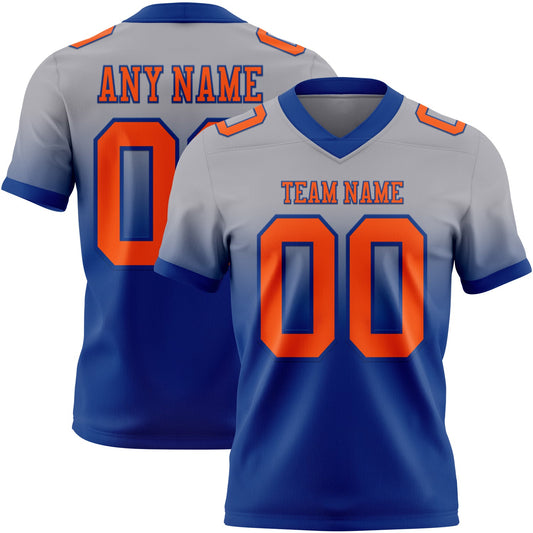 Custom Gray Orange-Royal Mesh Authentic Fade Fashion Football Jersey