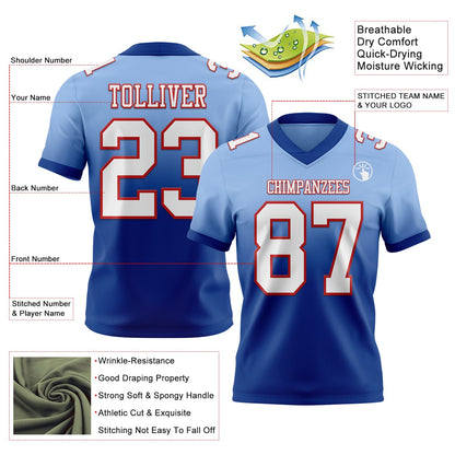 Custom Light Blue White Royal-Red Mesh Authentic Fade Fashion Football Jersey