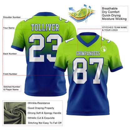 Custom Neon Green White-Royal Mesh Authentic Fade Fashion Football Jersey