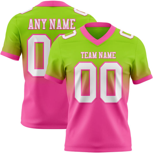 Custom Neon Green White-Pink Mesh Authentic Fade Fashion Football Jersey