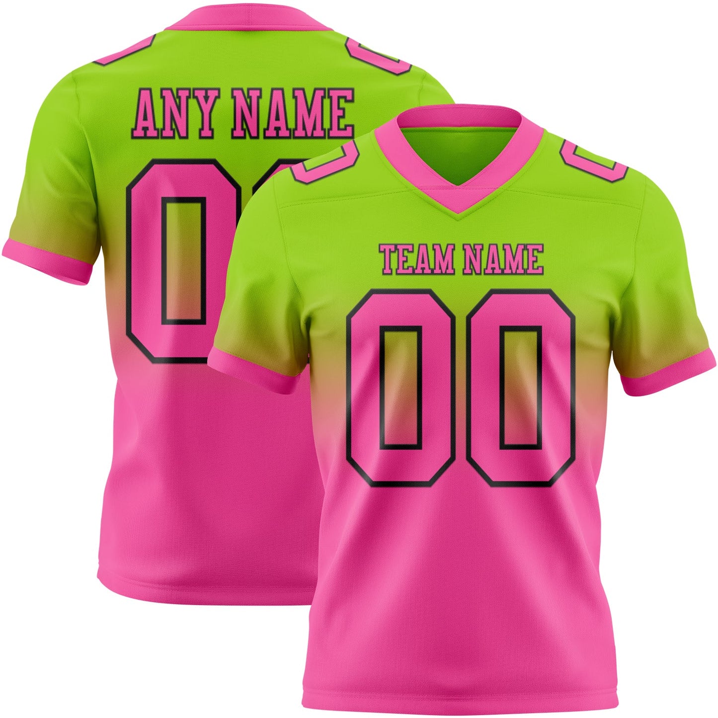 Custom Neon Green Pink-Black Mesh Authentic Fade Fashion Football Jersey