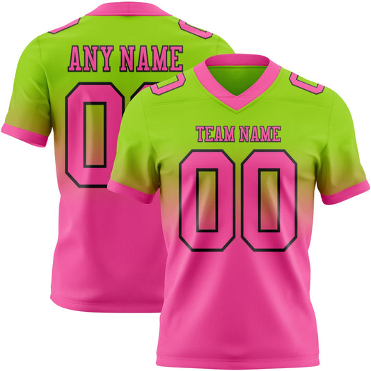 Custom Neon Green Pink-Black Mesh Authentic Fade Fashion Football Jersey