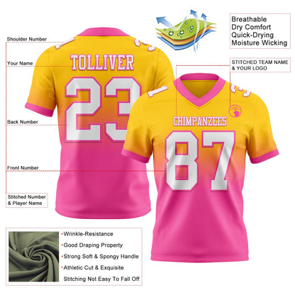 Custom Yellow White-Pink Mesh Authentic Fade Fashion Football Jersey