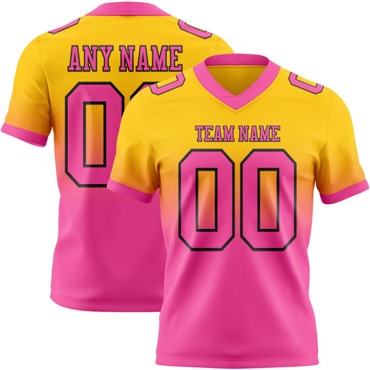 Custom Yellow Pink-Black Mesh Authentic Fade Fashion Football Jersey
