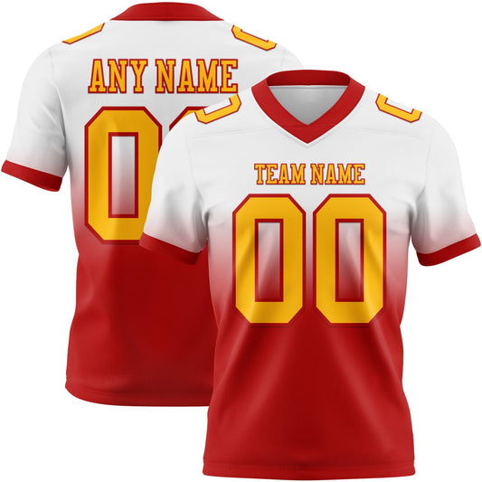Custom White Gold-Red Mesh Authentic Fade Fashion Football Jersey