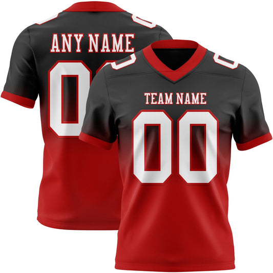 Custom Black White-Red Mesh Authentic Fade Fashion Football Jersey