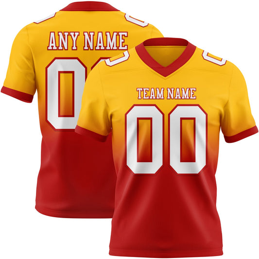 Custom Gold White-Red Mesh Authentic Fade Fashion Football Jersey