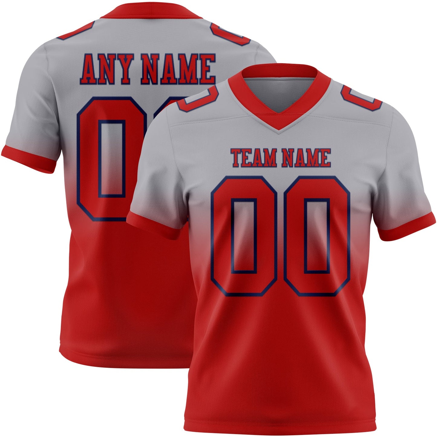 Custom Gray Red-Navy Mesh Authentic Fade Fashion Football Jersey