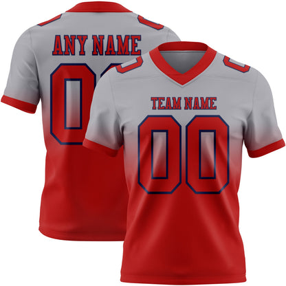 Custom Gray Red-Navy Mesh Authentic Fade Fashion Football Jersey