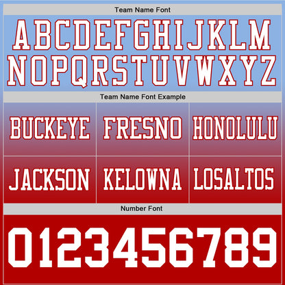 Custom Light Blue White-Red Mesh Authentic Fade Fashion Football Jersey