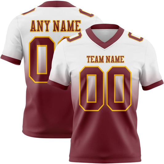 Custom White Burgundy-Gold Mesh Authentic Fade Fashion Football Jersey