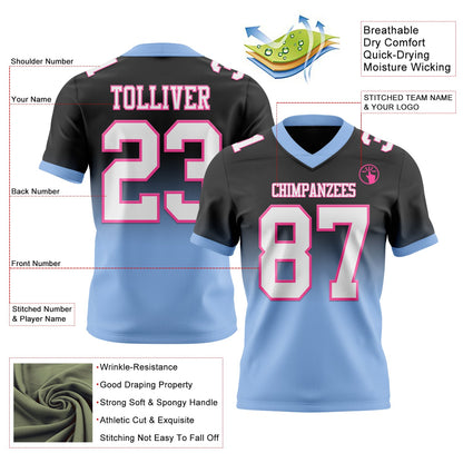 Custom Black White Light Blue-Pink Mesh Authentic Fade Fashion Football Jersey