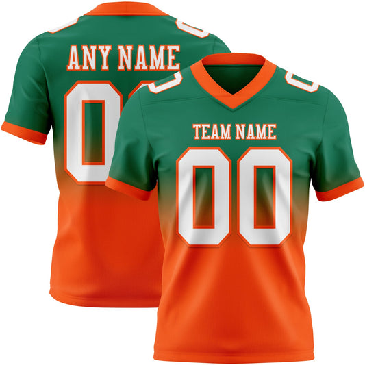 Custom Kelly Green White-Orange Mesh Authentic Fade Fashion Football Jersey