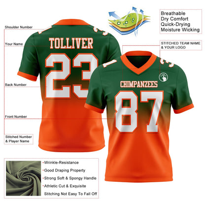 Custom Green White-Orange Mesh Authentic Fade Fashion Football Jersey