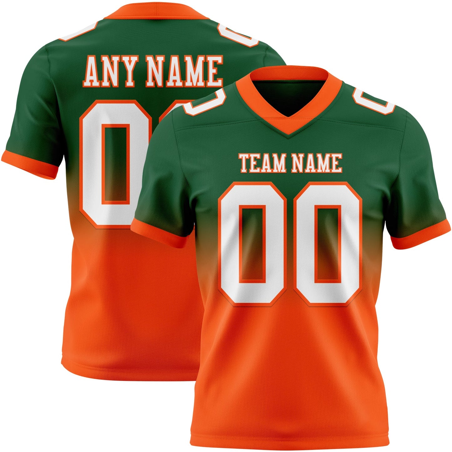 Custom Green White-Orange Mesh Authentic Fade Fashion Football Jersey