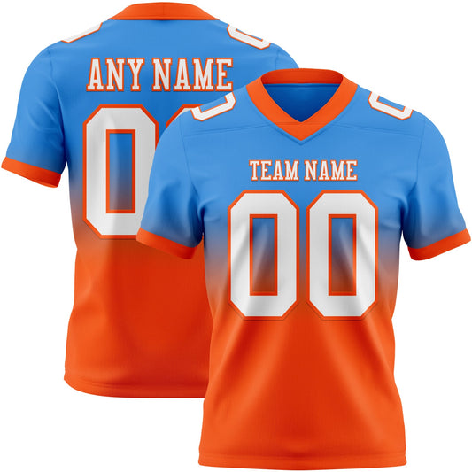 Custom Powder Blue White-Orange Mesh Authentic Fade Fashion Football Jersey