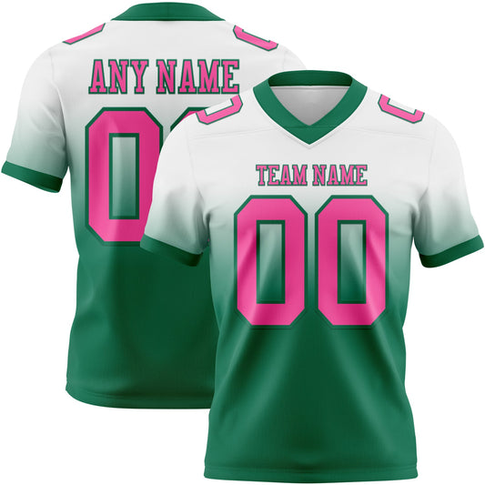 Custom White Pink-Kelly Green Mesh Authentic Fade Fashion Football Jersey