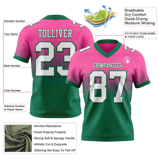 Custom Pink White-Kelly Green Mesh Authentic Fade Fashion Football Jersey