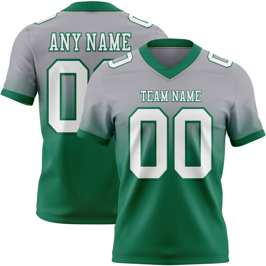 Custom Gray White-Kelly Green Mesh Authentic Fade Fashion Football Jersey