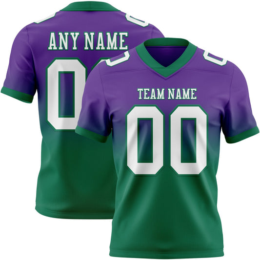 Custom Purple White-Kelly Green Mesh Authentic Fade Fashion Football Jersey