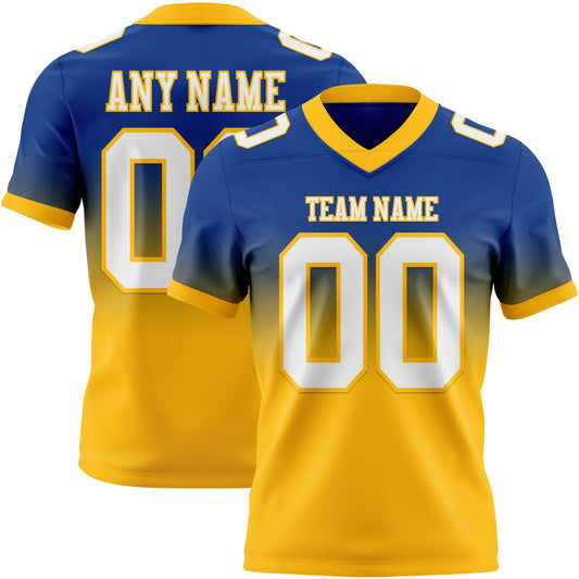 Custom Royal White-Gold Mesh Authentic Fade Fashion Football Jersey