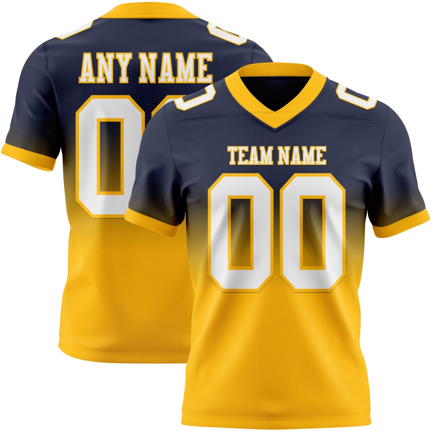 Custom Navy White-Gold Mesh Authentic Fade Fashion Football Jersey