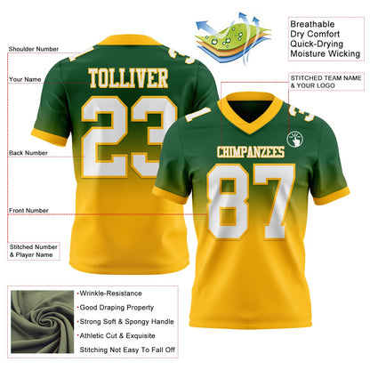 Custom Green White-Gold Mesh Authentic Fade Fashion Football Jersey