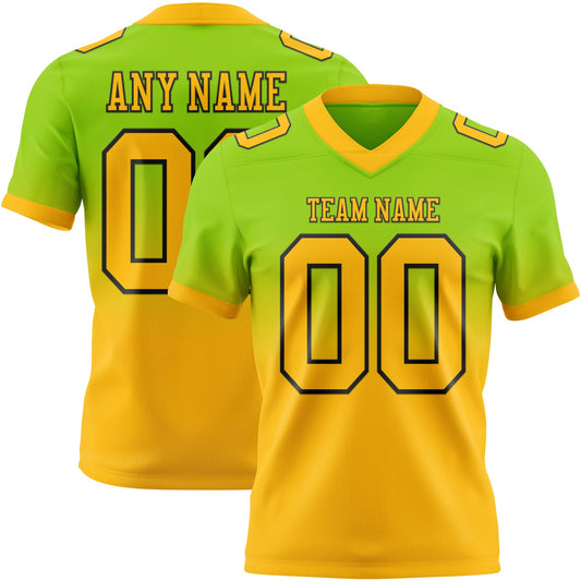 Custom Neon Green Gold-Black Mesh Authentic Fade Fashion Football Jersey
