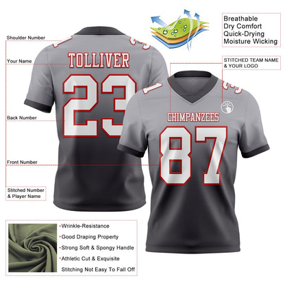 Custom Gray White Steel Gray-Red Mesh Authentic Fade Fashion Football Jersey