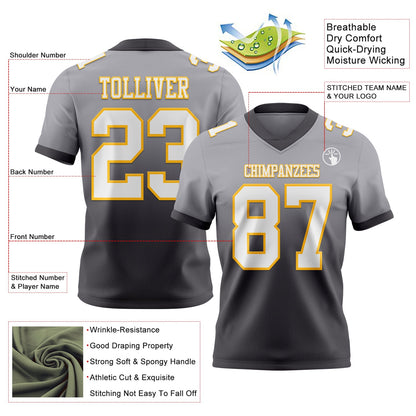Custom Gray White Steel Gray-Gold Mesh Authentic Fade Fashion Football Jersey