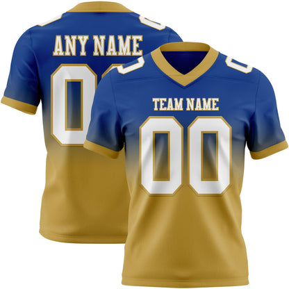 Custom Royal White-Old Gold Mesh Authentic Fade Fashion Football Jersey