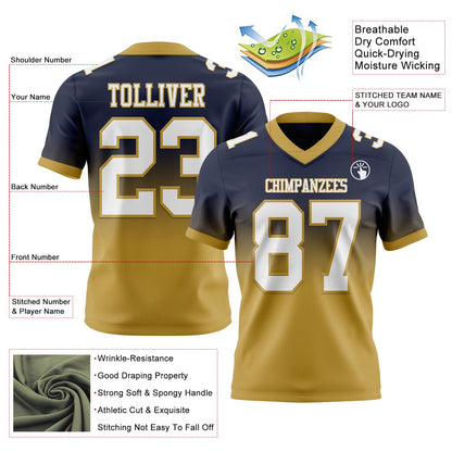 Custom Navy White-Old Gold Mesh Authentic Fade Fashion Football Jersey