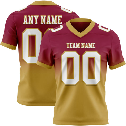Custom Maroon White-Old Gold Mesh Authentic Fade Fashion Football Jersey