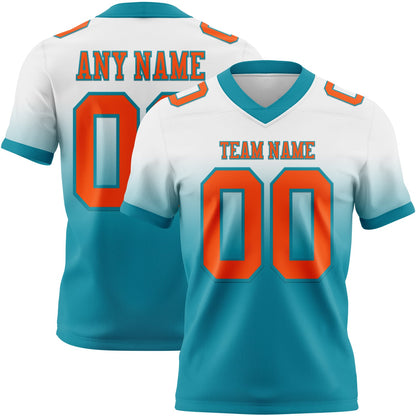 Custom White Orange-Teal Mesh Authentic Fade Fashion Football Jersey