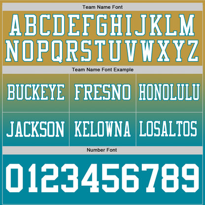 Custom Old Gold White-Teal Mesh Authentic Fade Fashion Football Jersey