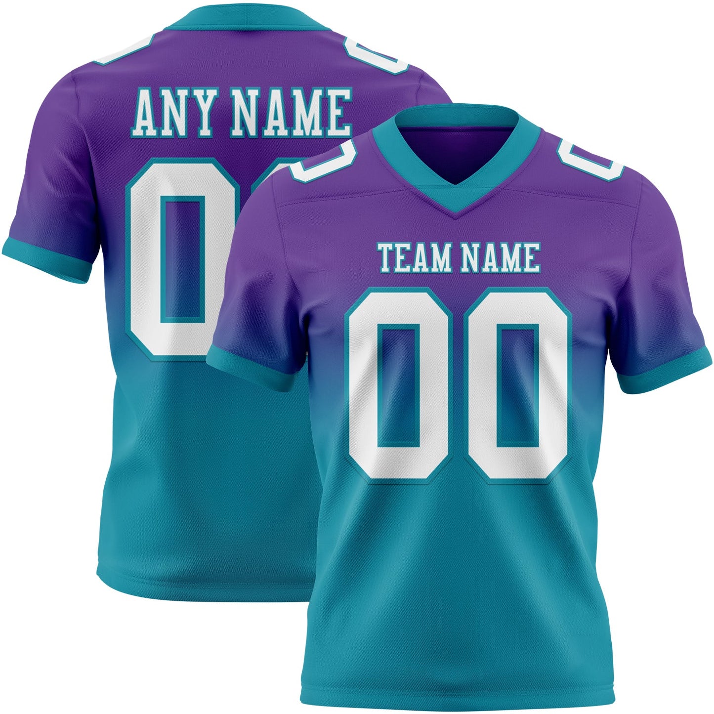 Custom Purple White-Teal Mesh Authentic Fade Fashion Football Jersey