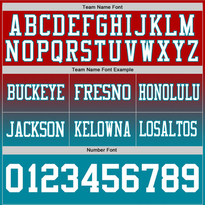 Custom Red White-Teal Mesh Authentic Fade Fashion Football Jersey