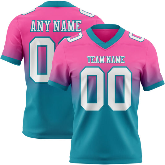 Custom Pink White-Teal Mesh Authentic Fade Fashion Football Jersey