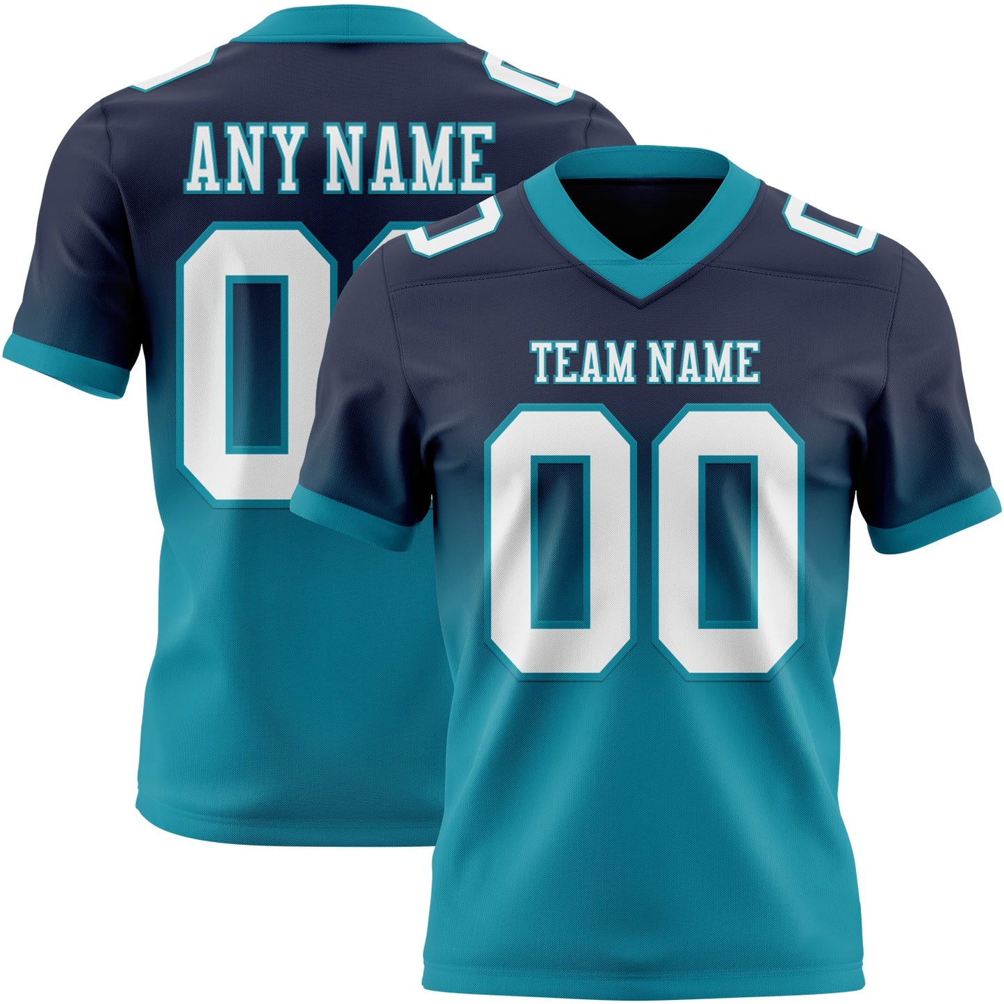 Custom Navy White-Teal Mesh Authentic Fade Fashion Football Jersey