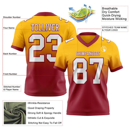 Custom Gold White-Cardinal Mesh Authentic Fade Fashion Football Jersey