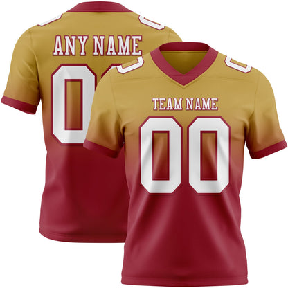 Custom Old Gold White-Cardinal Mesh Authentic Fade Fashion Football Jersey