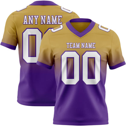 Custom Old Gold White-Purple Mesh Authentic Fade Fashion Football Jersey