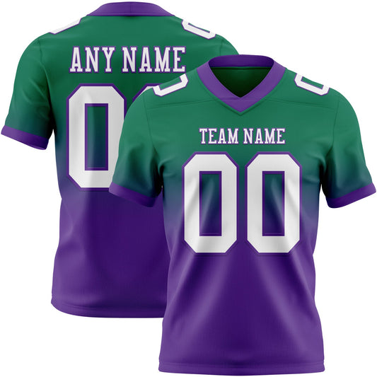 Custom Kelly Green White-Purple Mesh Authentic Fade Fashion Football Jersey