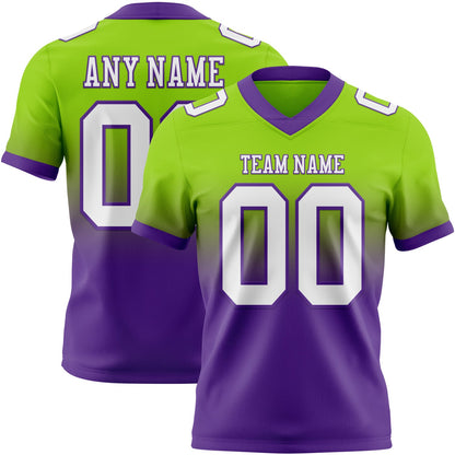 Custom Neon Green White-Purple Mesh Authentic Fade Fashion Football Jersey
