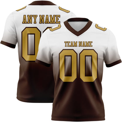 Custom White Old Gold-Brown Mesh Authentic Fade Fashion Football Jersey