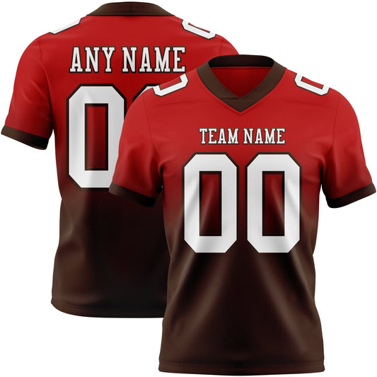 Custom Red White-Brown Mesh Authentic Fade Fashion Football Jersey