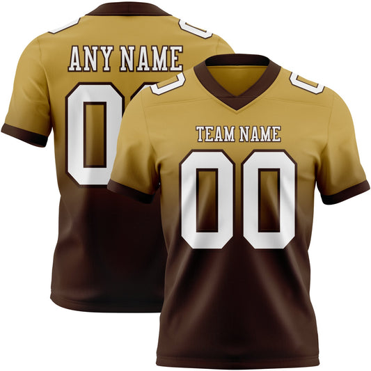 Custom Old Gold White-Brown Mesh Authentic Fade Fashion Football Jersey