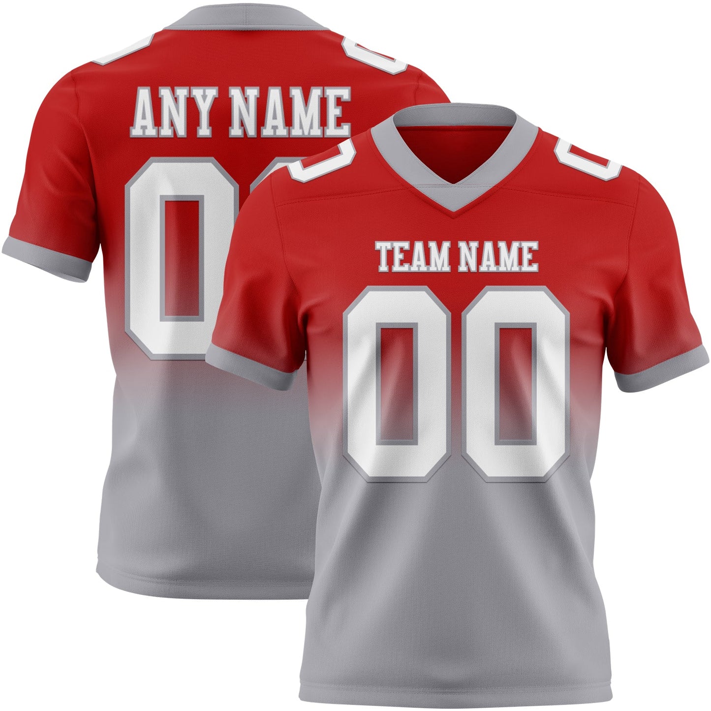 Custom Red White-Gray Mesh Authentic Fade Fashion Football Jersey