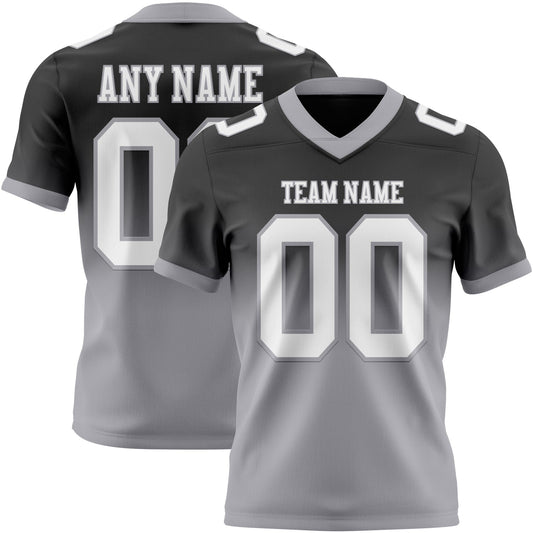 Custom Black White-Gray Mesh Authentic Fade Fashion Football Jersey