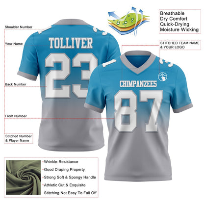 Custom Panther Blue White-Gray Mesh Authentic Fade Fashion Football Jersey